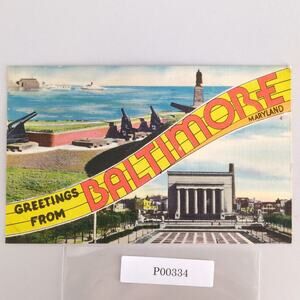 Greetings from Baltimore Maryland Vintage Linen Postcard 1957 Old MD PC